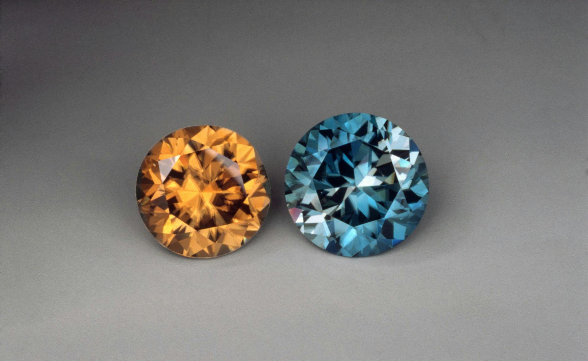 zircons, blue and yellow