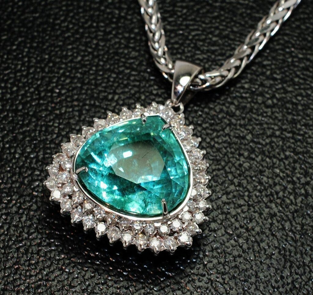 Paraíba tourmaline and diamond pendant
