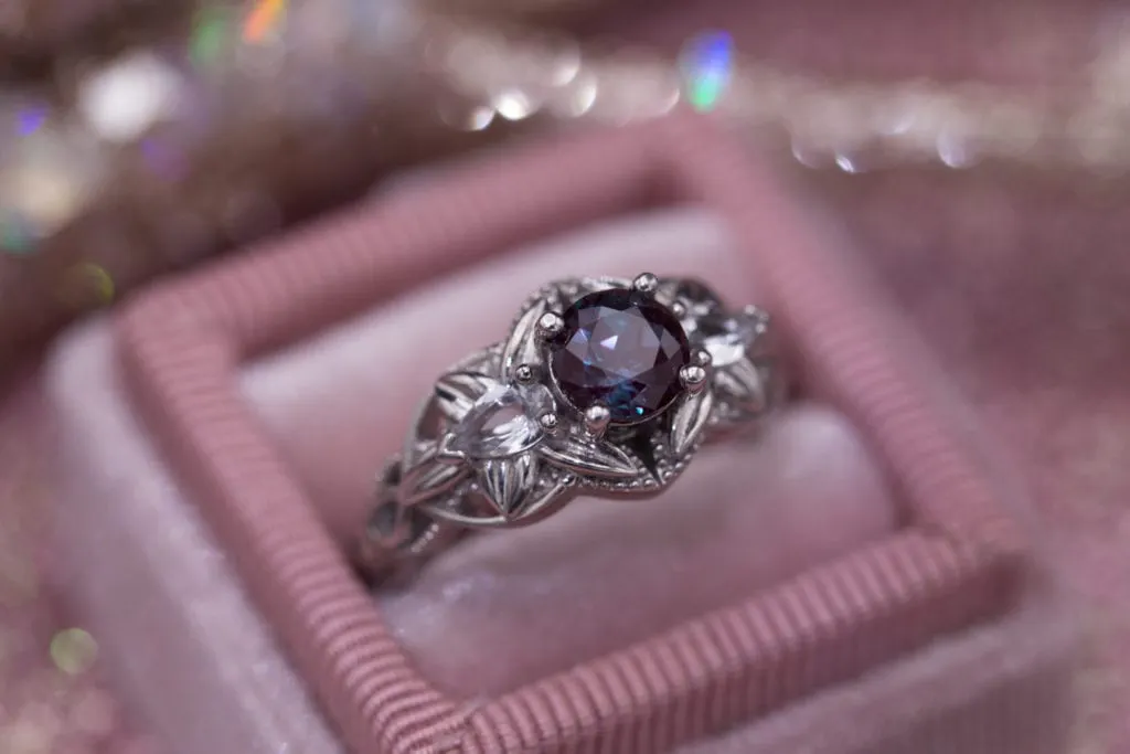 white gold ring with lab-created alexandrite