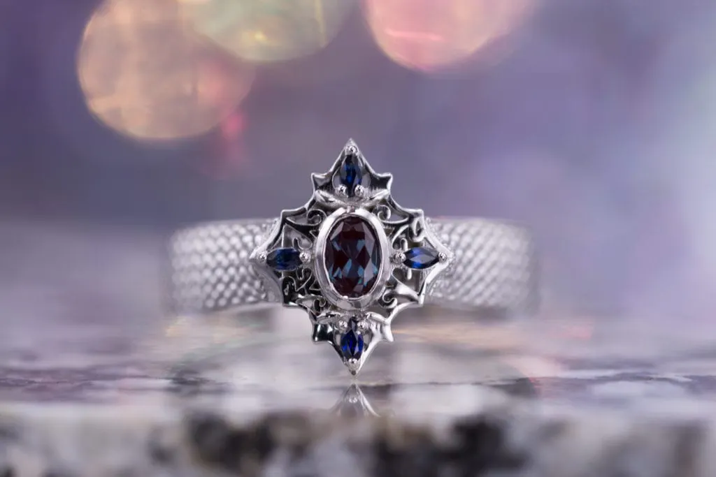 vintage-inspired ring with lab-created alexandrite