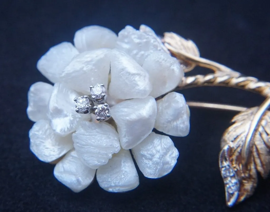flower brooch with freshwater pearl petals