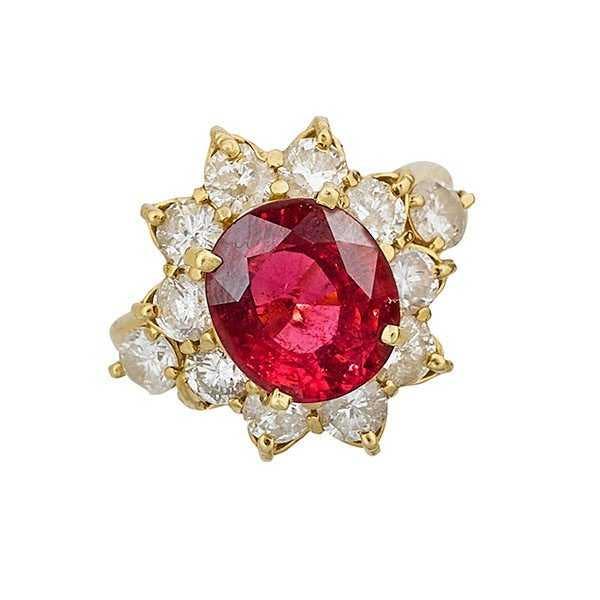 rubellite and diamond gold ring