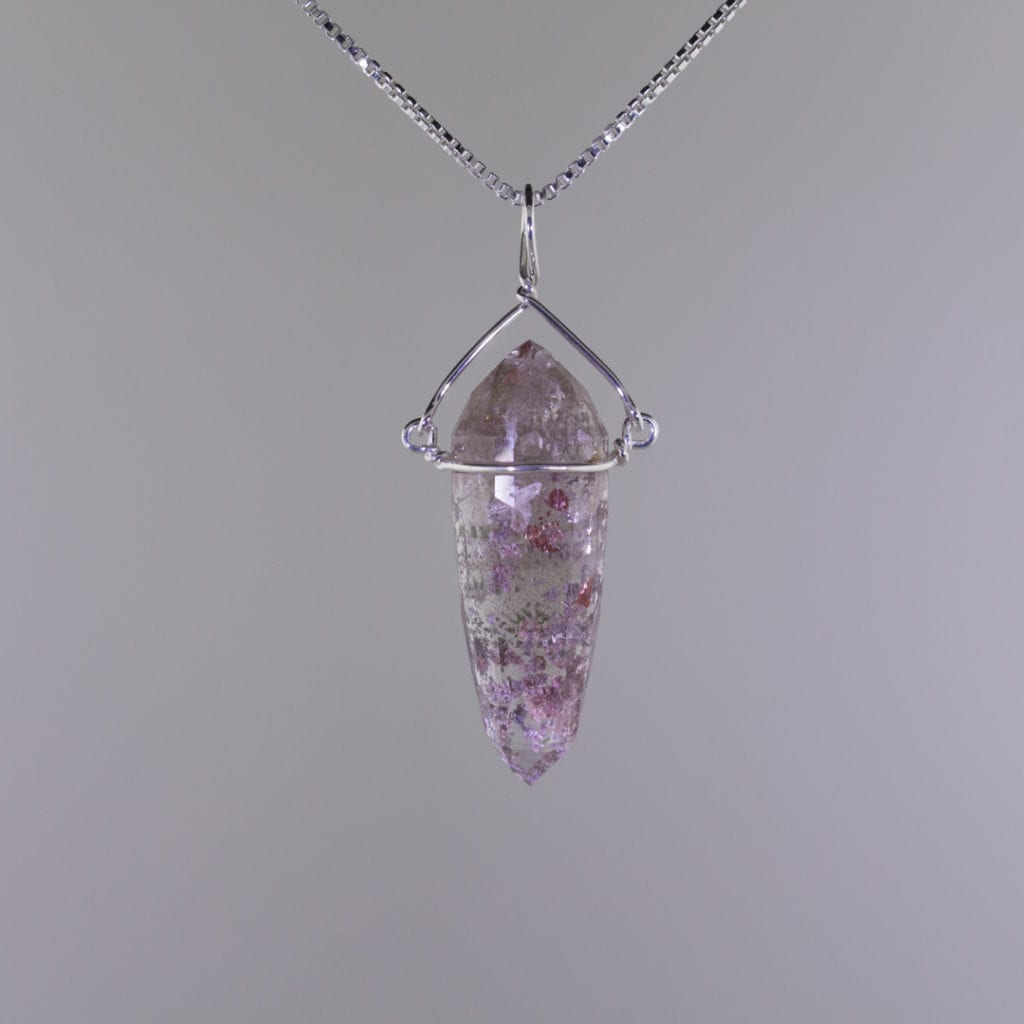 gemstone pendulum - quartz with chlorite and rutile pendant