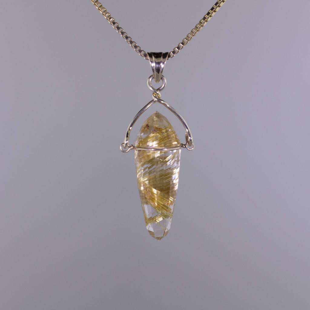 gemstone pendulum - gold rutile pendant