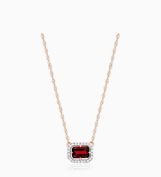 14K Rose Gold Garnet and Diamond Floating Halo Necklace James Allen