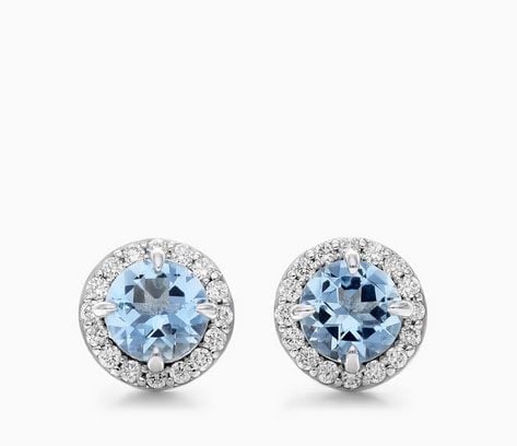 14K White Gold Aquamarine and Diamond Pavé Halo Earrings James Allen