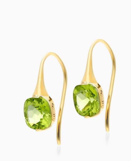 14k Yellow Gold Cushion Peridot Hook Earrings