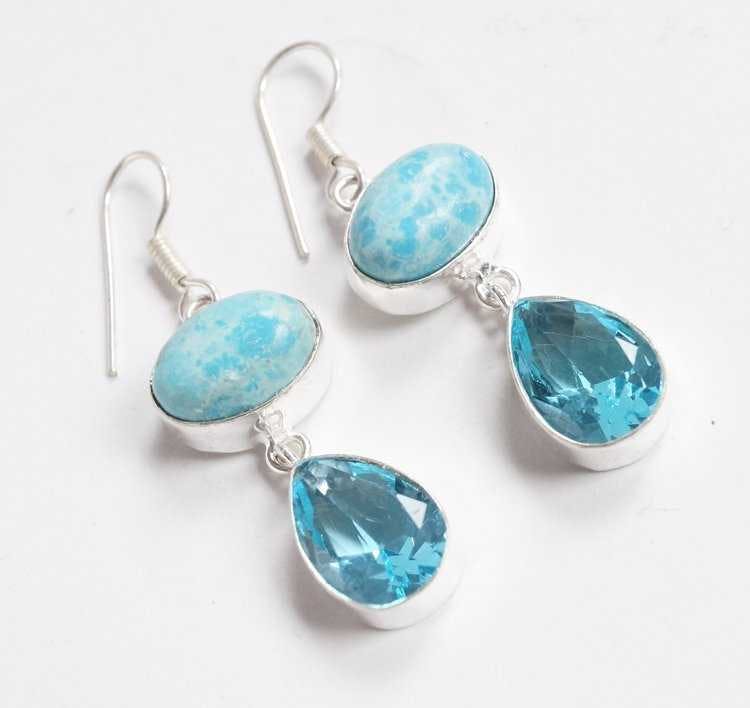 simulated Larimar and quartz earrings