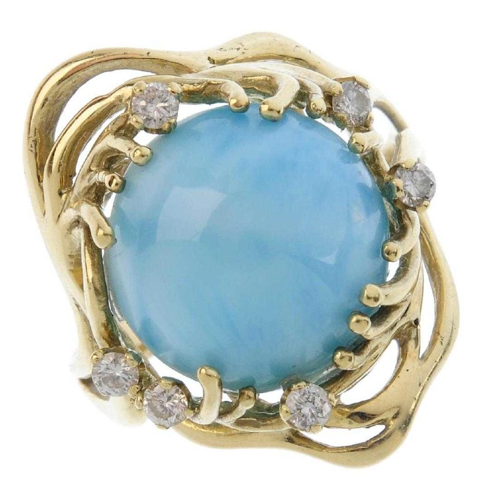 Larimar (pectolite) and diamond dress ring