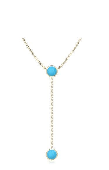 Bezel-Set Round Turquoise Lariat Style Necklace Angara