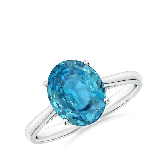 GIA Certified Oval Solitaire Blue Zircon Cocktail Ring Angara