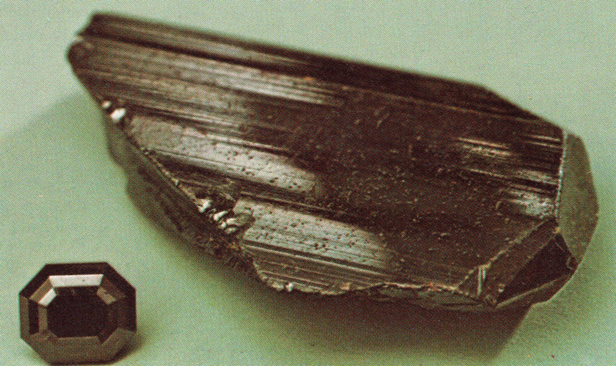 rutile - rough specimen and faceted gem