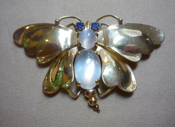 moonstone and sapphire moth brooch