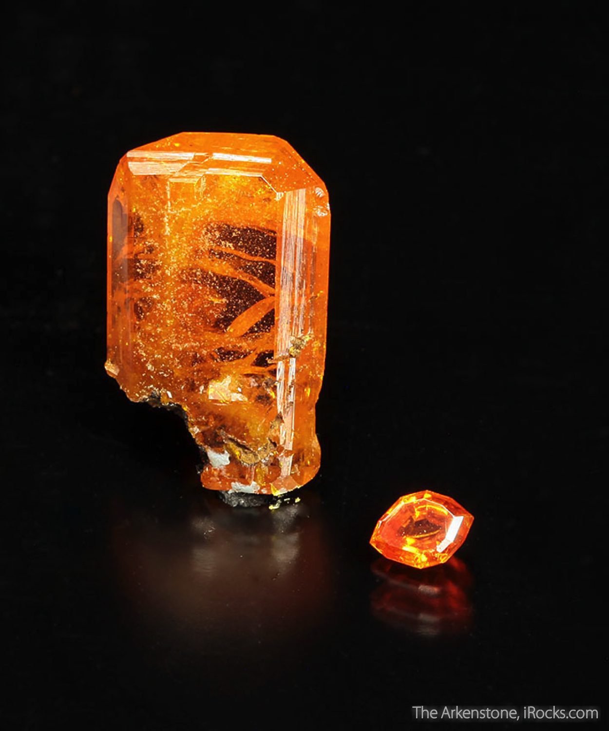 rough and cut set, wulfenite - Red Cloud Mine, Arizona