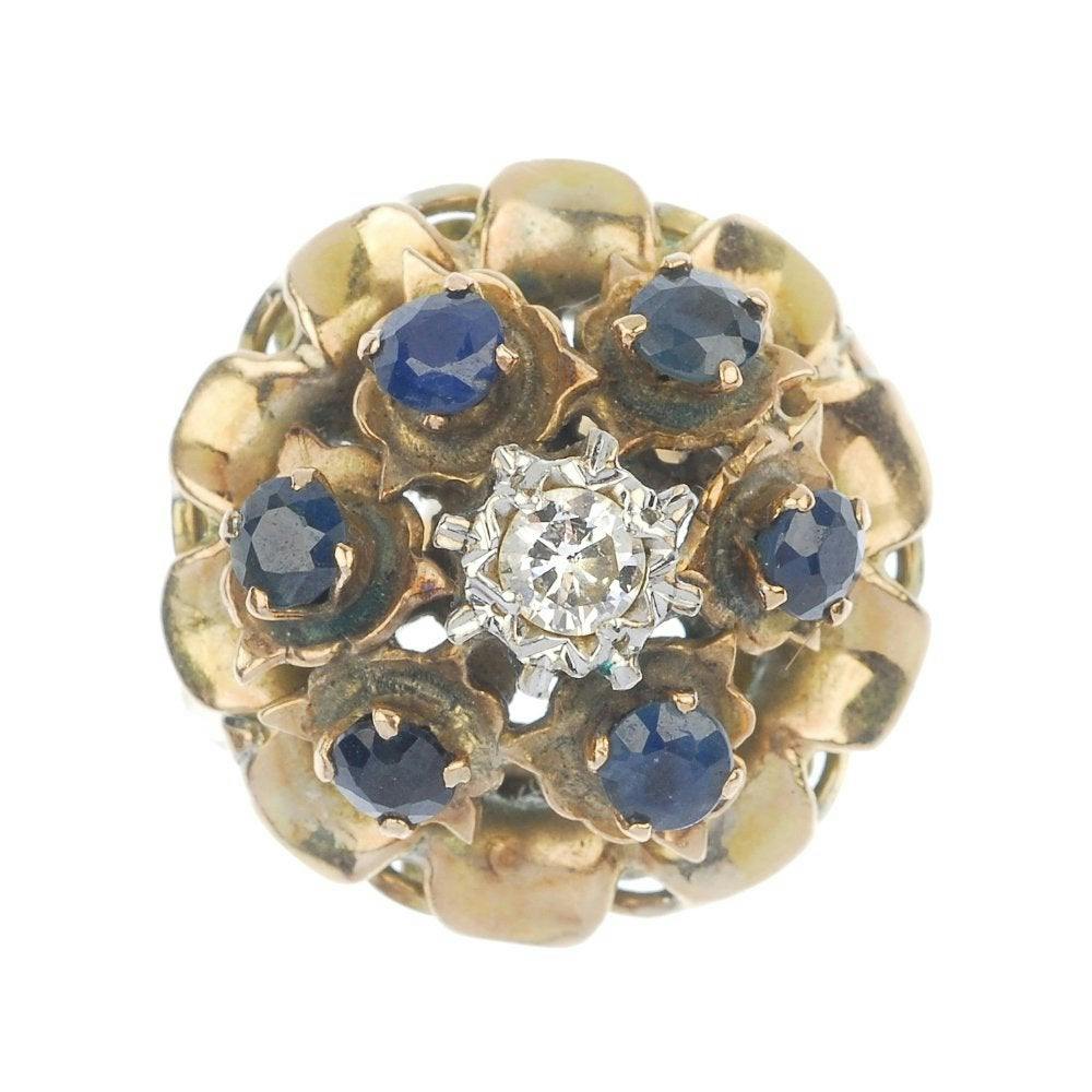 diamond and sapphire cluster ring