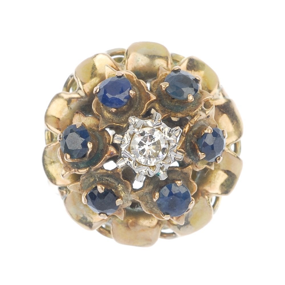 diamond and sapphire cluster ring