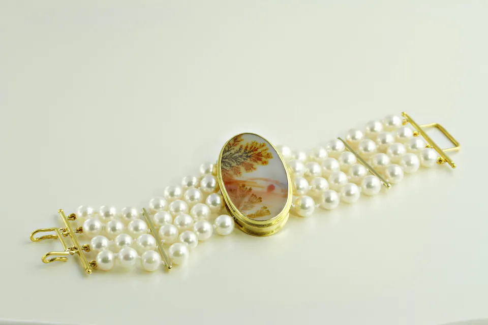 agate buying - dendritic agate bracelet with pearls