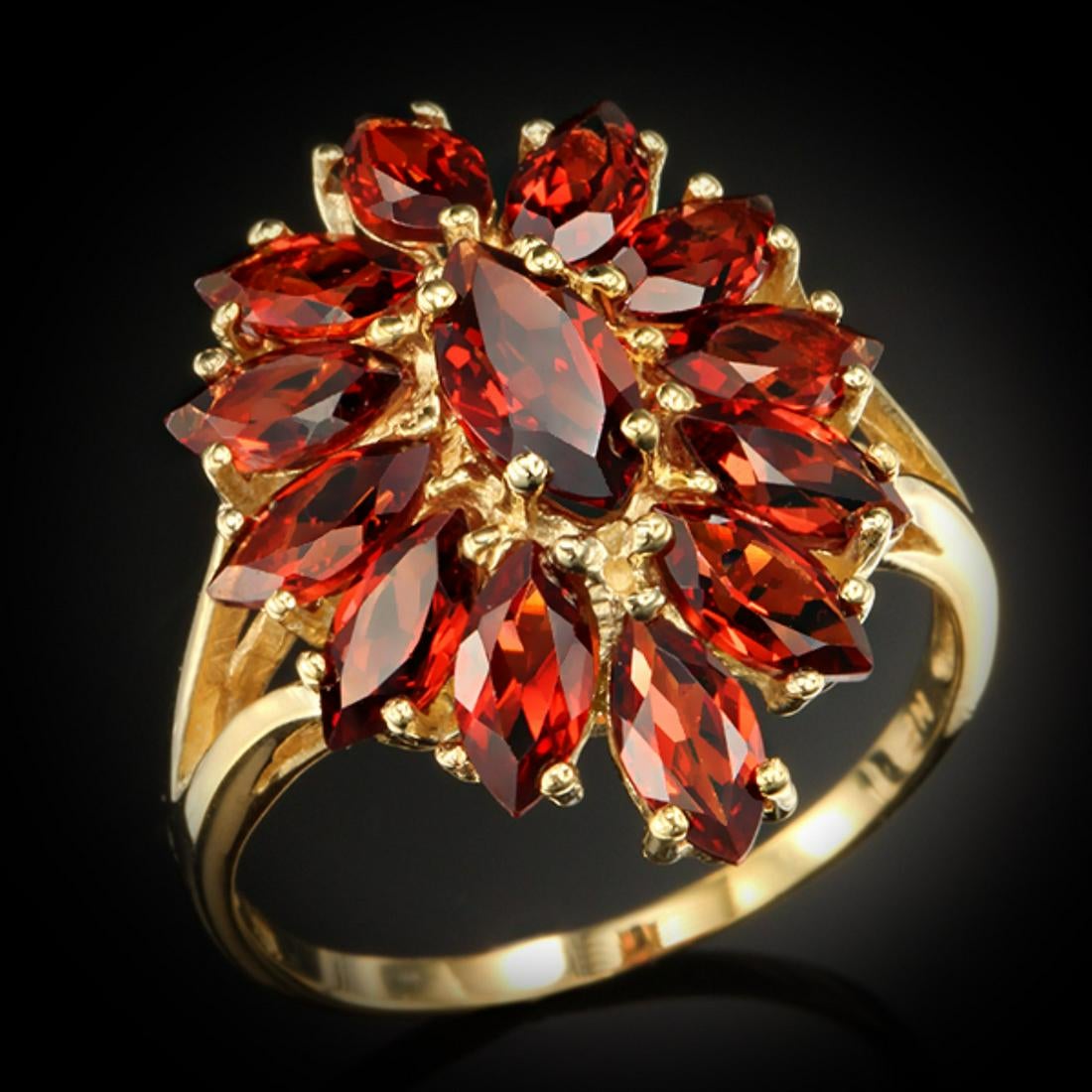 cocktail ring with marquise-cut garnets