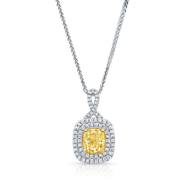 fancy-colored yellow diamond buying - cushion cut fancy yellow pendant
