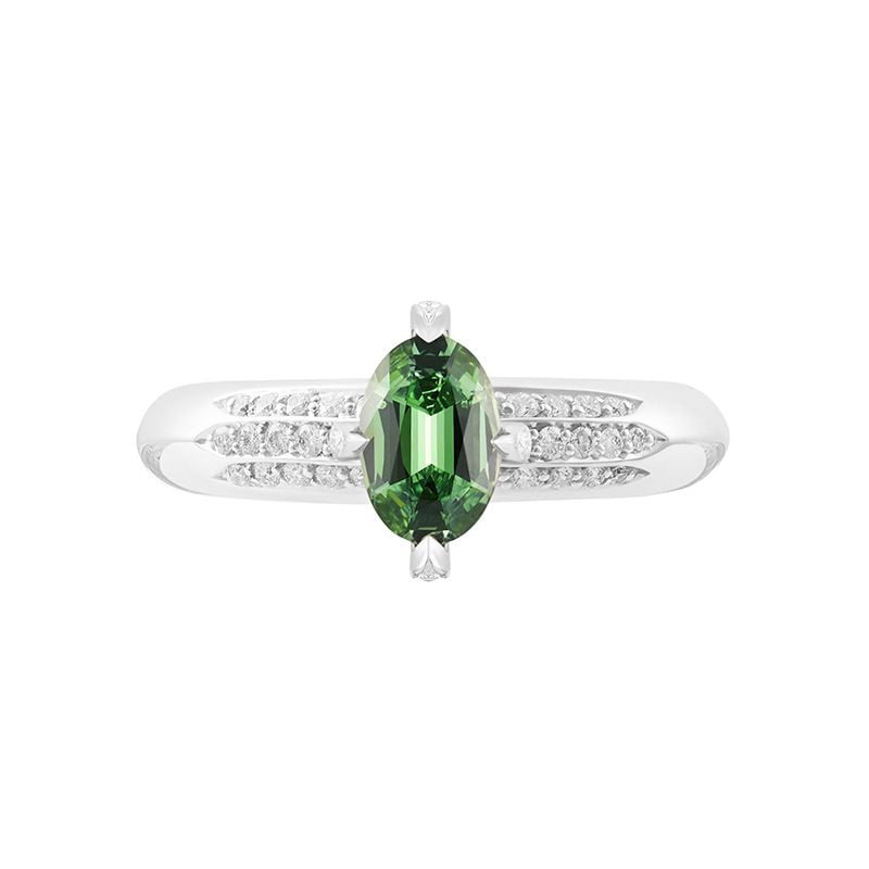 Demantoid garnet buying guide - 0.73 ct Russian Demantoid and diamond ring