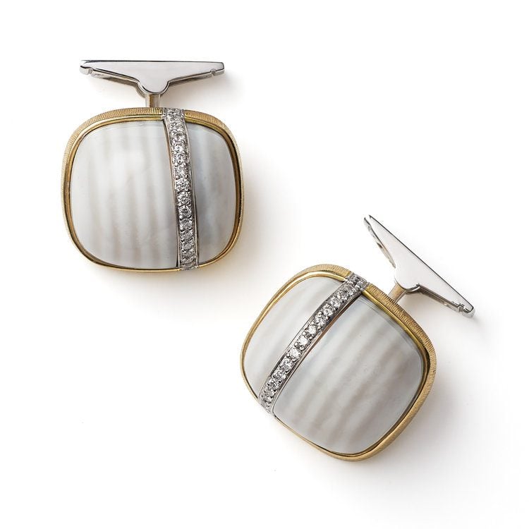 gems in cufflinks - chalcedony and diamond cufflinks