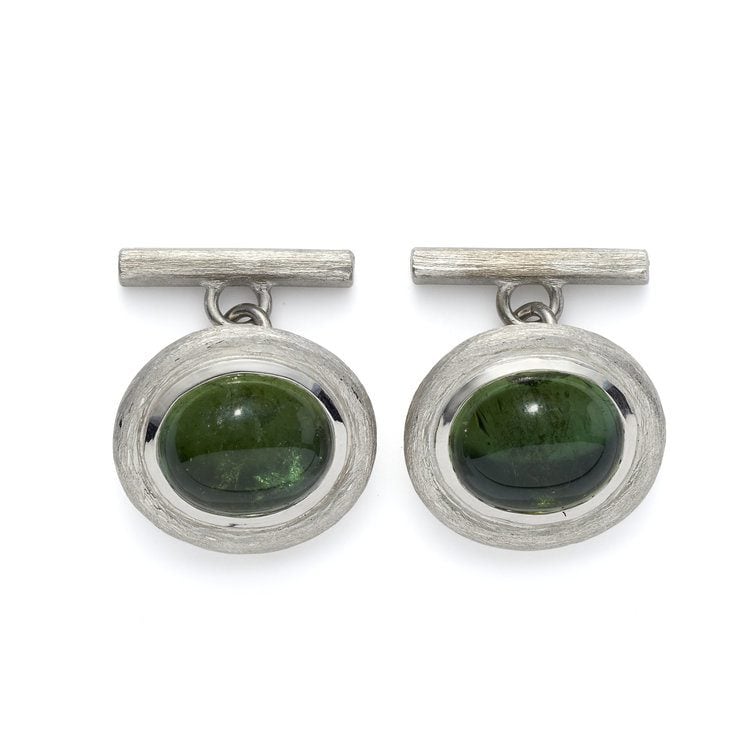 gems in cufflinks - green tourmaline cufflinks