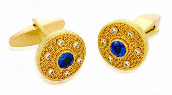 gems in cufflinks - sapphire and diamond