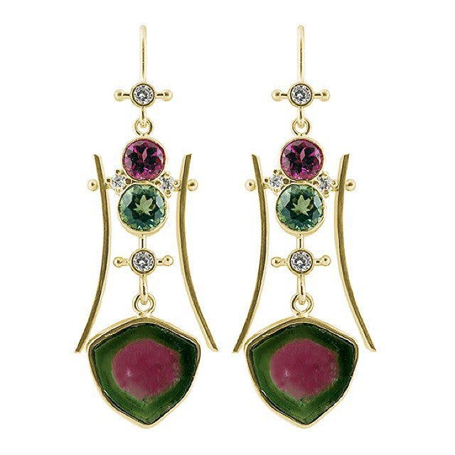 raw stone jewelry design and care - watermelon tourmaline earrings