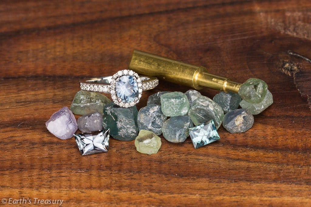 Montana sapphires and yogo sapphires - rough cut and set