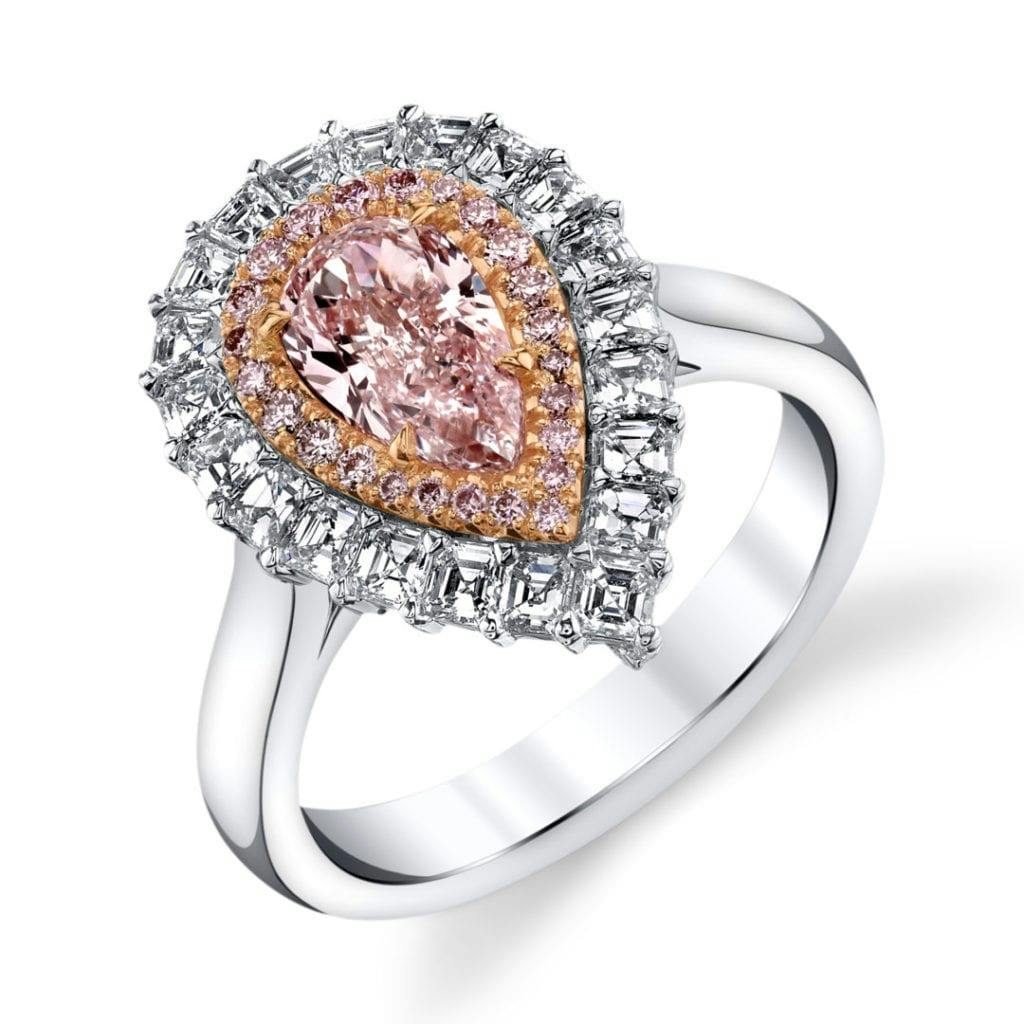 fancy colored pink diamond buying guide - 1.02ct pear shape fancy light pink diamond ring