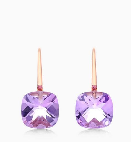 14K Rose Gold Amethyst Checkerboard Leverback Earrings James Allen