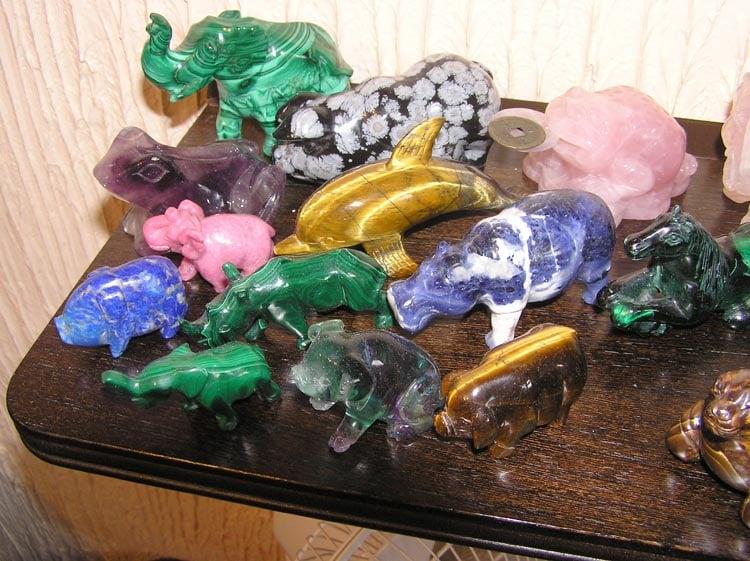 lapidary arts - gem animal carvings