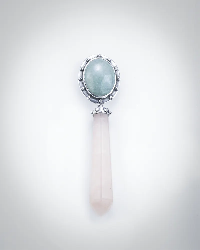 Blue jade and rose quartz pendant