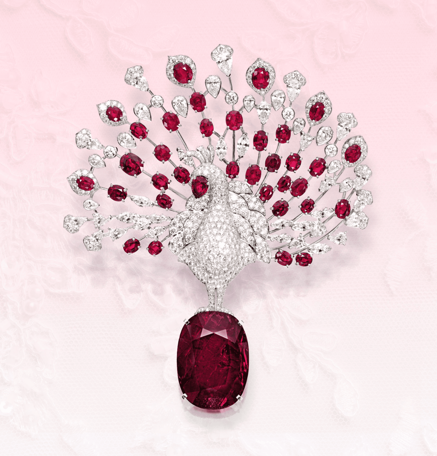 Cartier Peacock brooch with Mozambique rubies