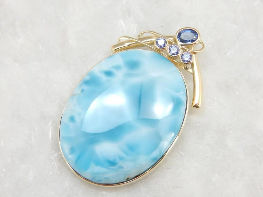 blue gemstones - larimar and tanzanite pendant