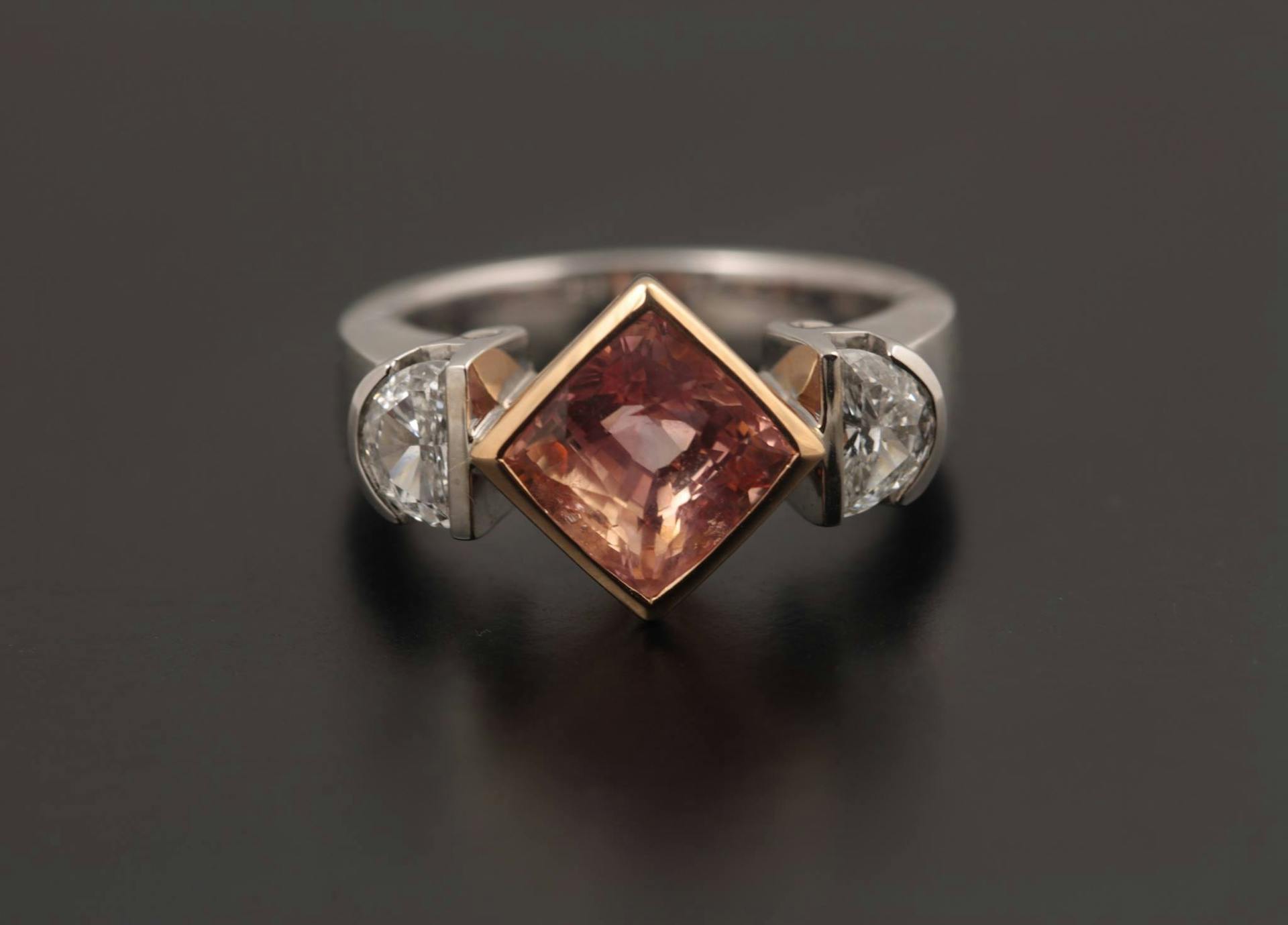 padparadscha sapphire buying guide - 3.03ct stone mixed metal ring