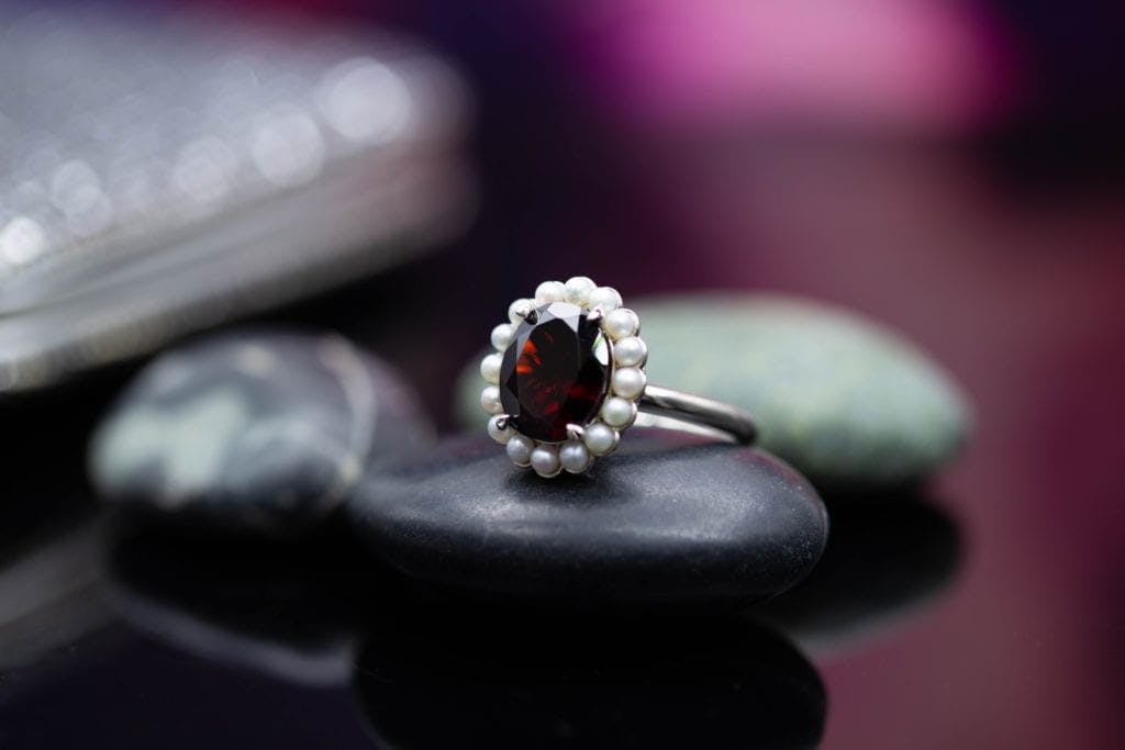 garnet and pearl ring - pearl engagement ring stones