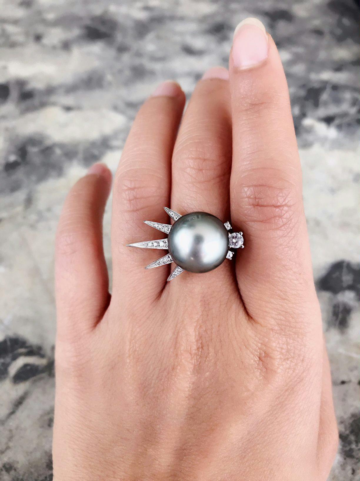 Tahitian ring - pearl engagement ring stones
