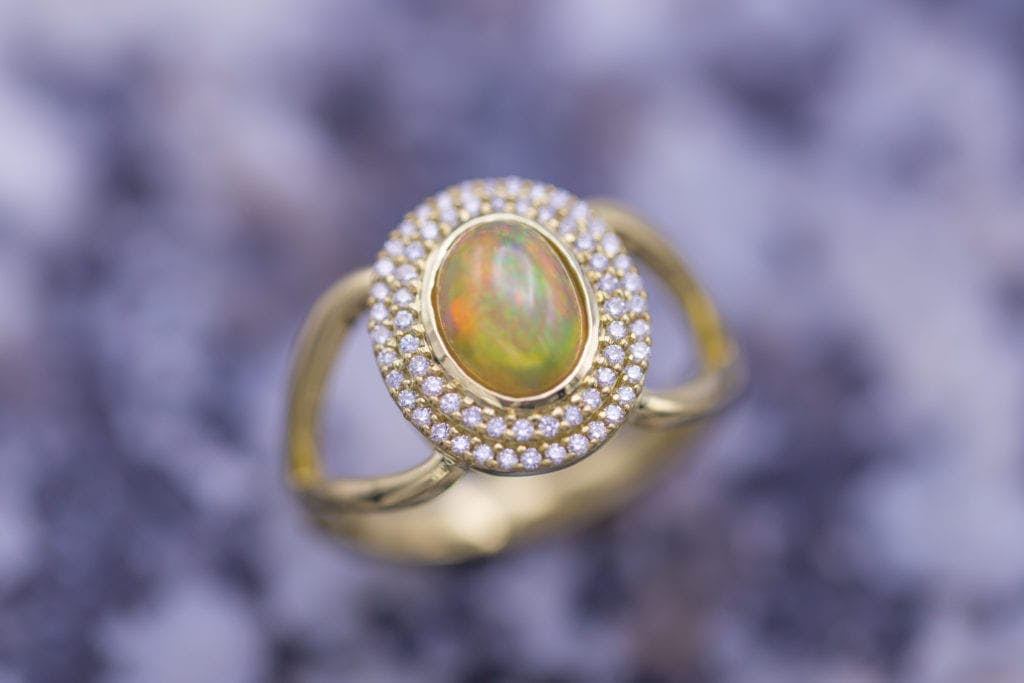 yellow opal with halo setting - opal engagement ring stone