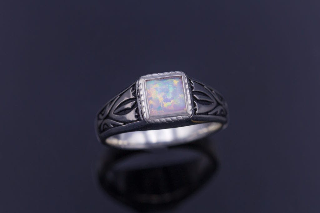 synthetic opal, Nordic style ring - opal engagement ring stone