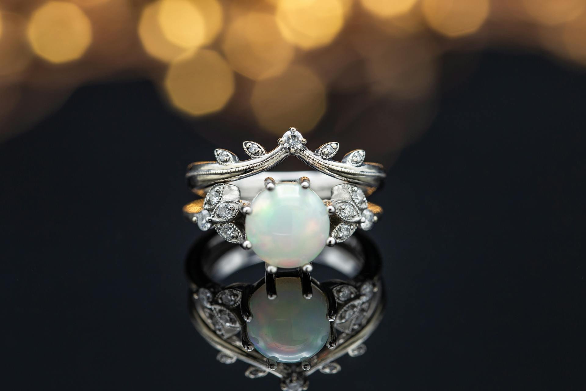 white opal cab bridal set - opal engagement ring stone
