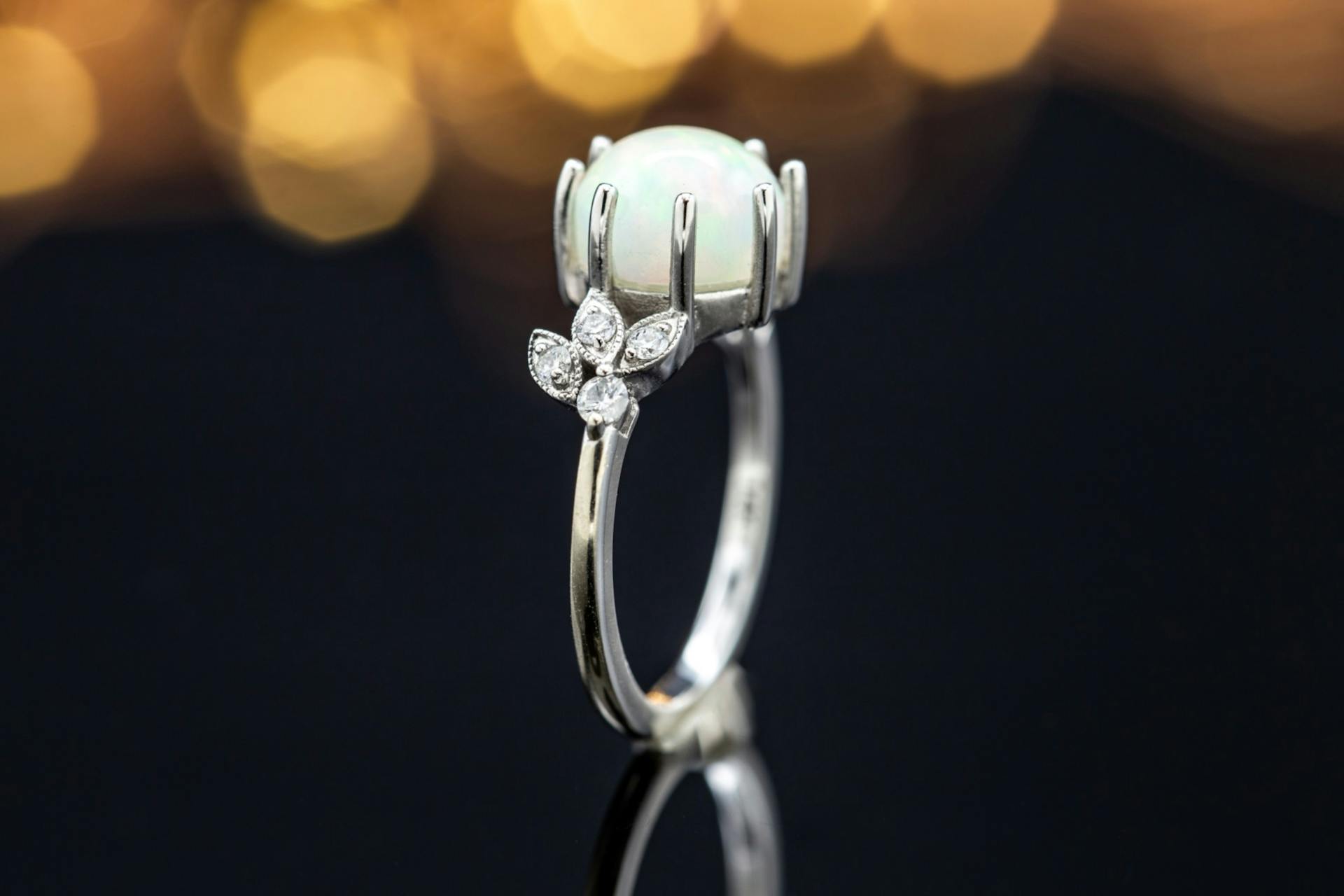 white opal cab bridal set 3 - opal engagement ring stone
