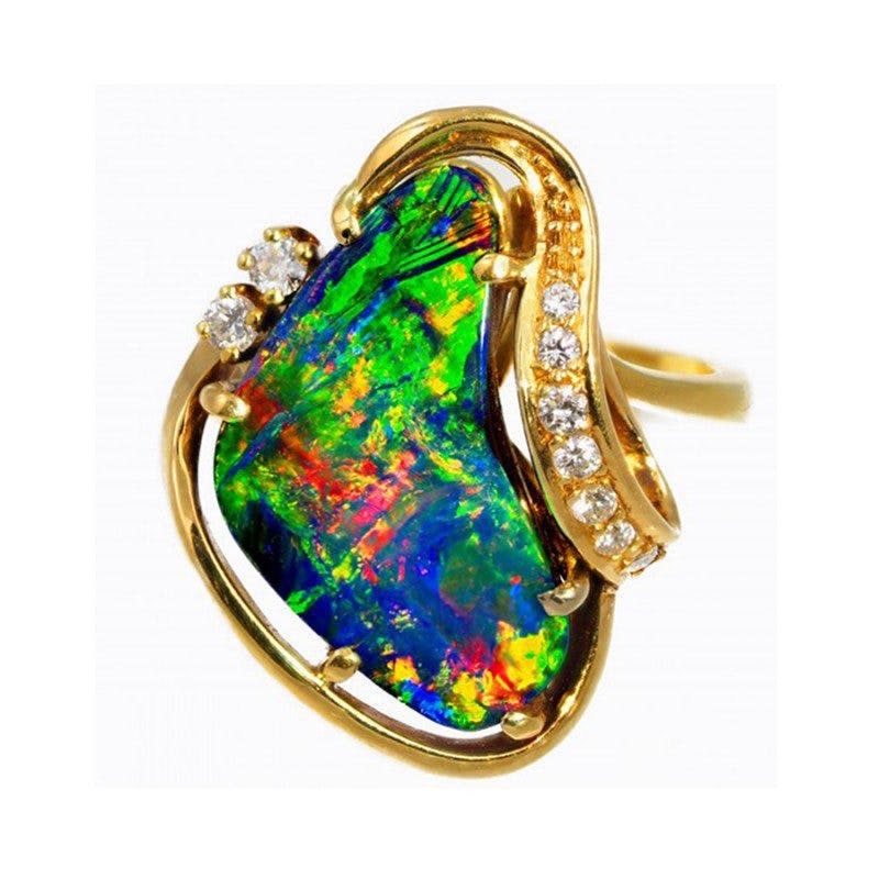 boulder opal ring - opal engagement ring stone