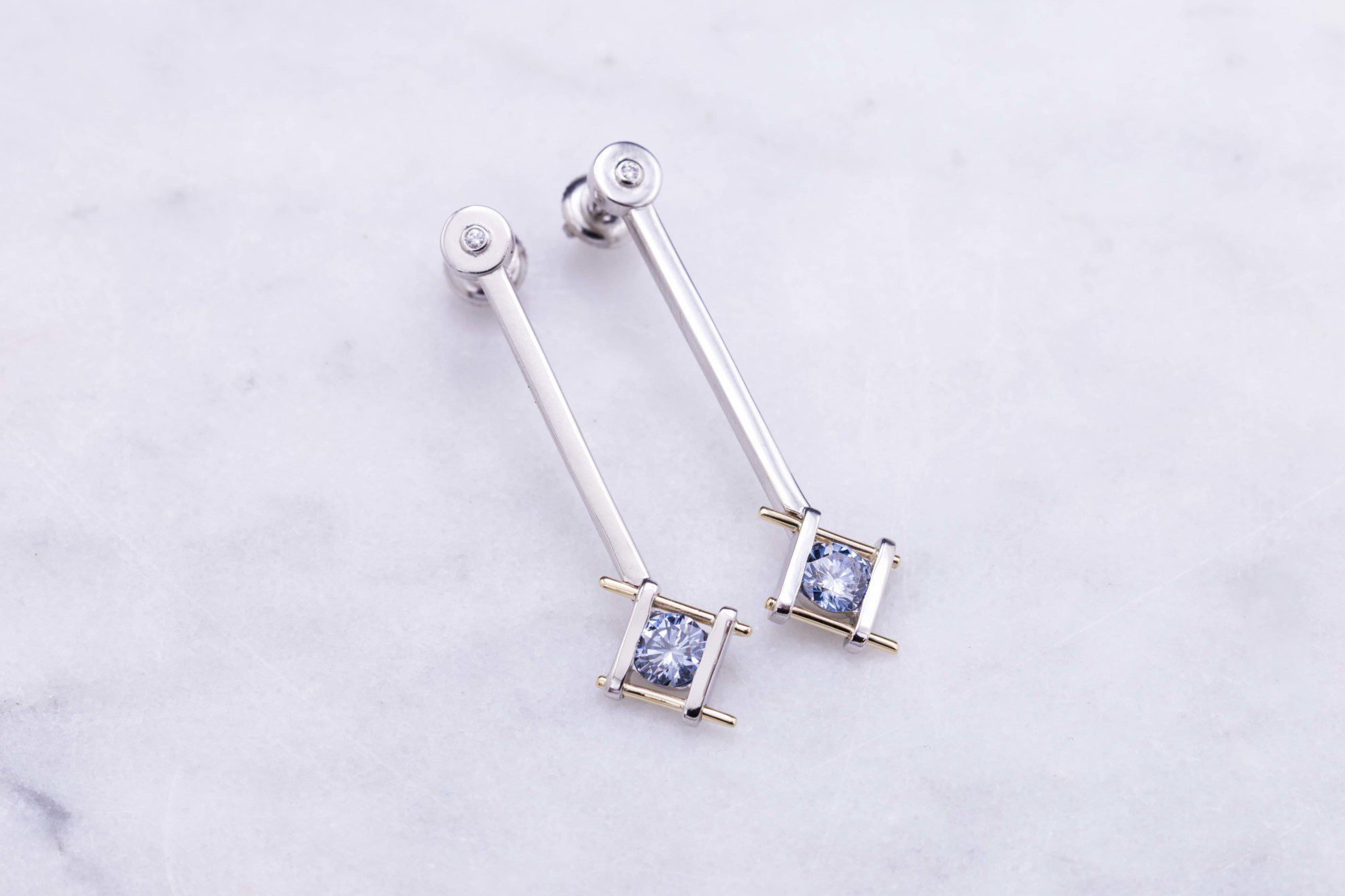 earrings with lab-created fancy blue diamonds - lab-created diamonds