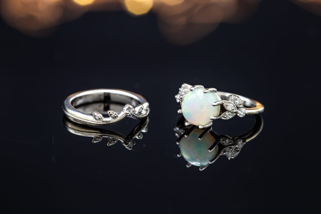 bridal set with white opal - delicate engagement ring stones