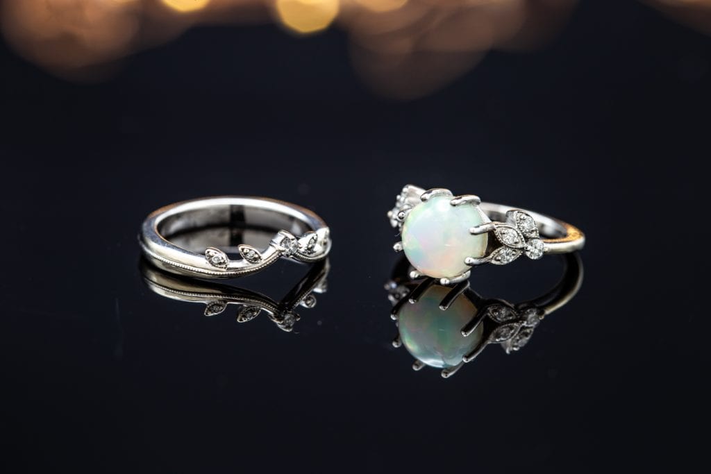 bridal set with white opal - delicate engagement ring stones