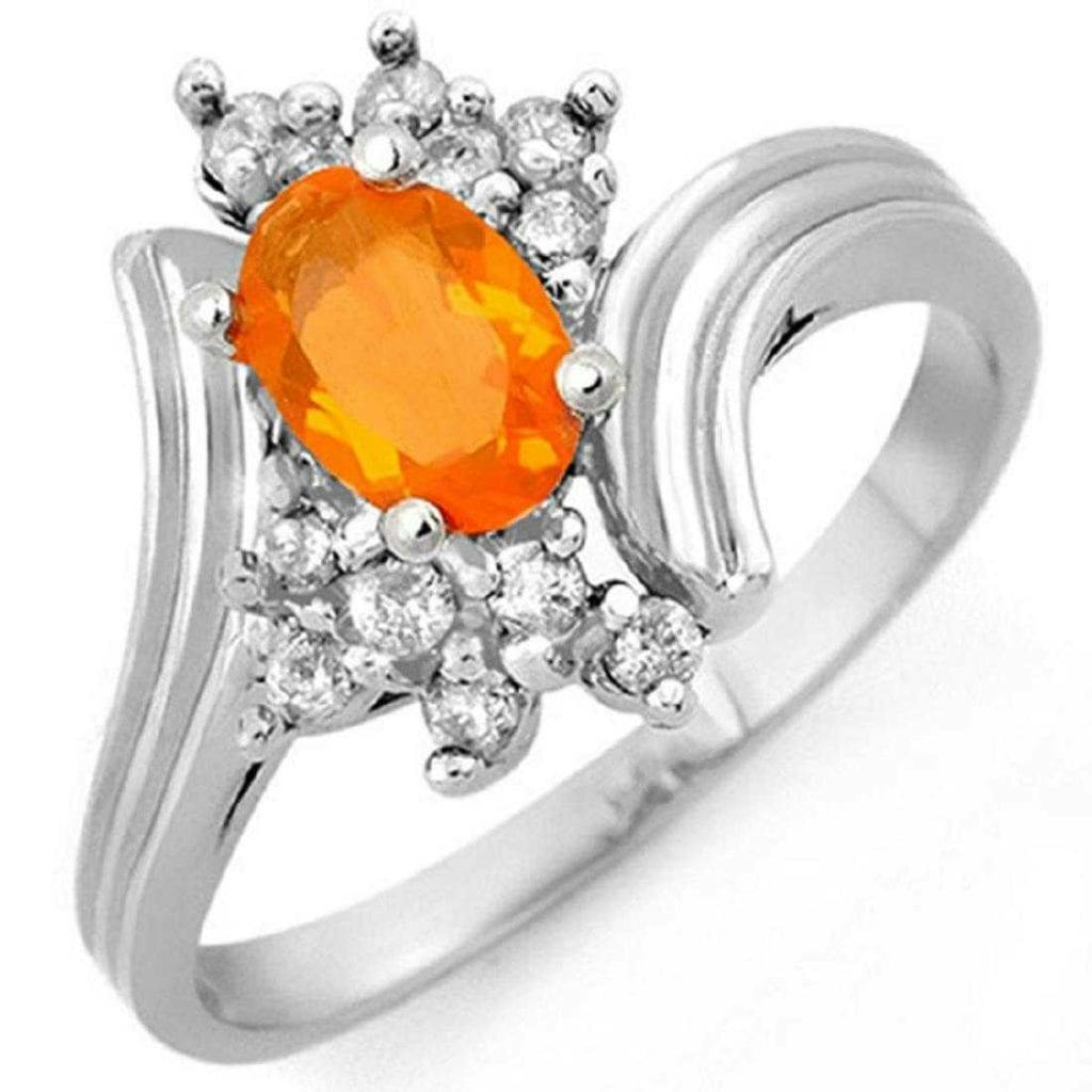 white gold ring with fire opal and diamonds
