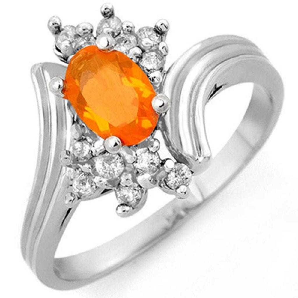 white gold ring with fire opal and diamonds