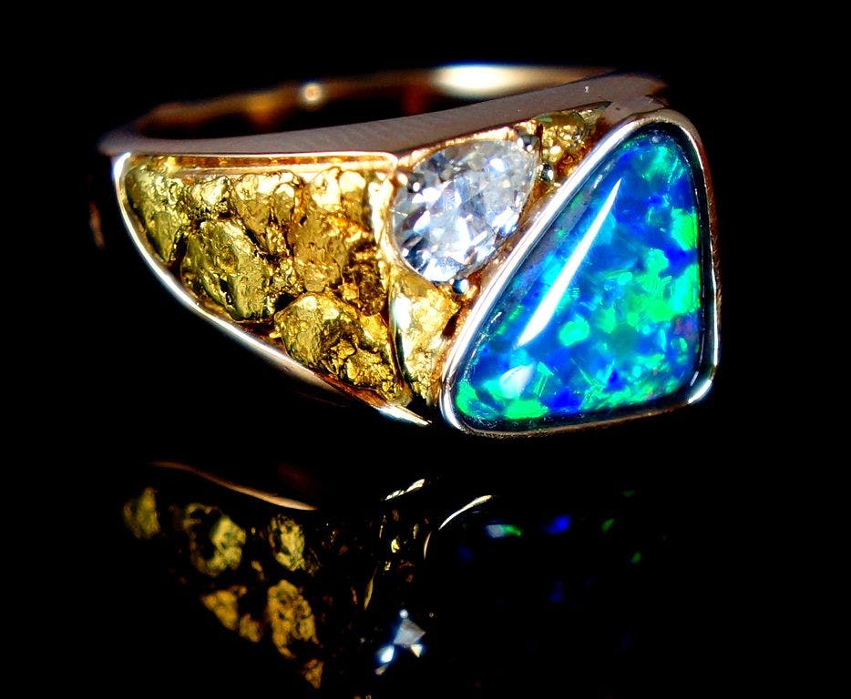 black opal and diamond ring - delicate engagement ring stones