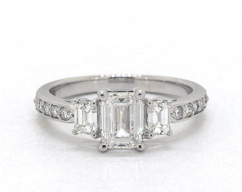 diamond shape - emerald-cut diamond in three stone engagement ring